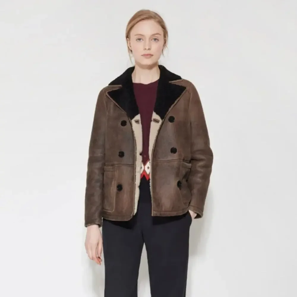 Marni | Brown Leather & Sheepskin Jacket Black Collar 40 Small